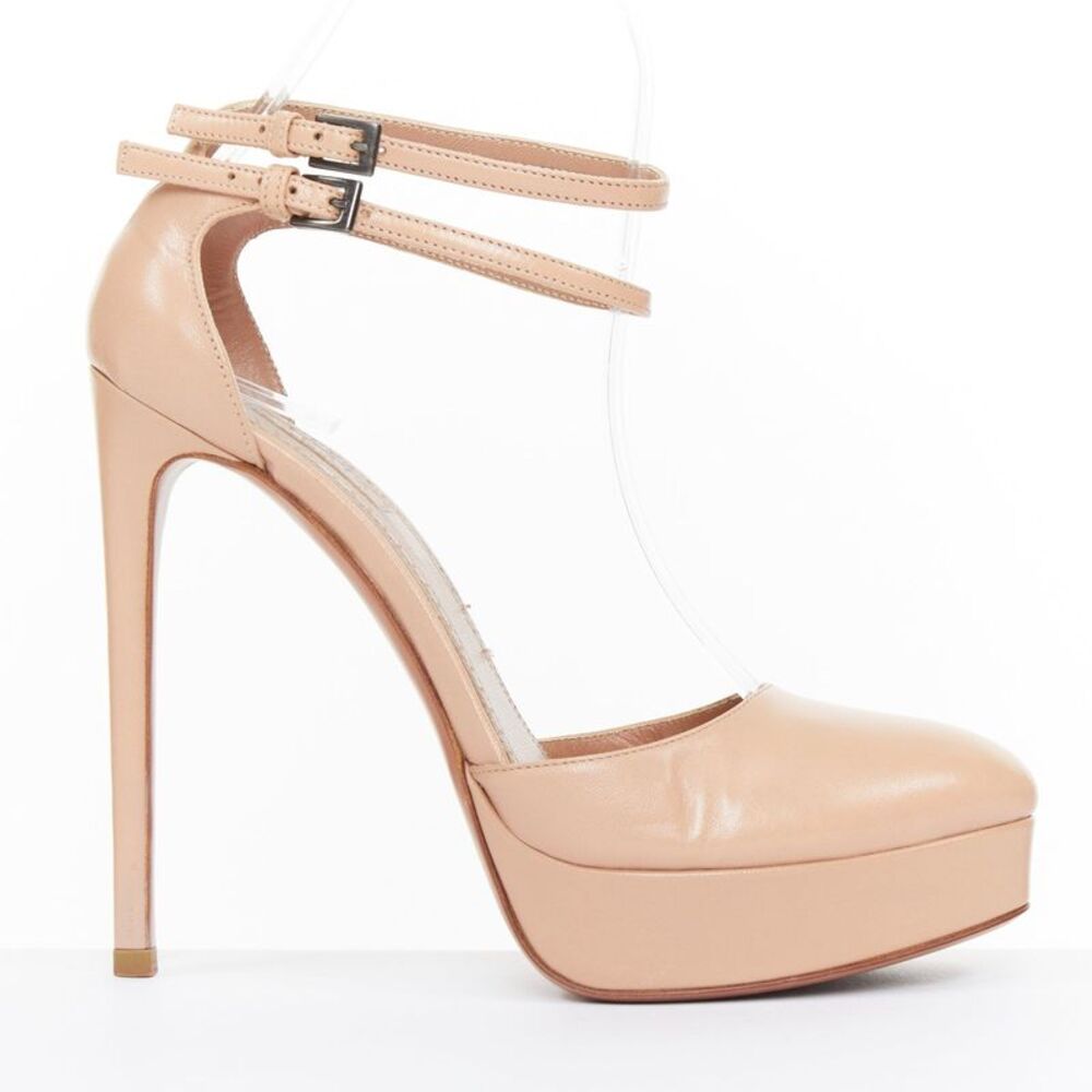 Alaia 2012 White Leather Double Ankle Strap Platform Pumps